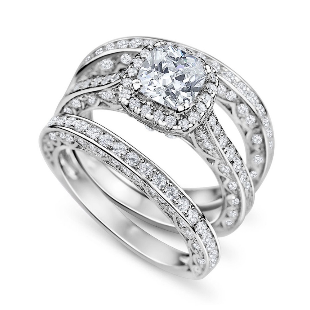 NEW 925 STERLING SILVER HALO CUSHION DIAMOND RING - Picture 4 of 6